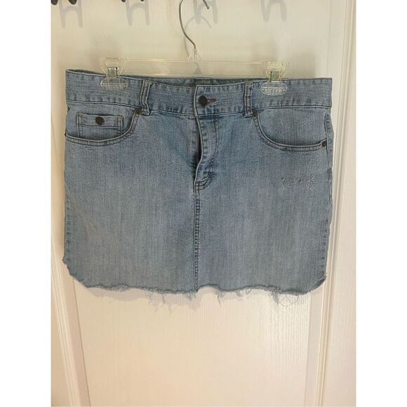 Vintage 90s Bay Studios Khakis Jean Skirt raw edge - Picture 1 of 8